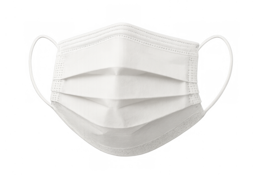 White disposable face mask illustrating protection, health, and hygiene during epidemics, transparent background