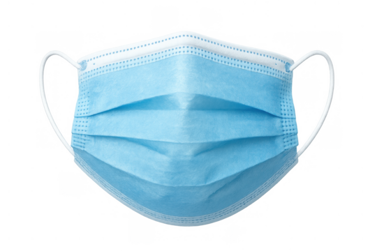 Blue disposable medical face mask for protection against air pollution, virus, bacteria, and dust, transparent background