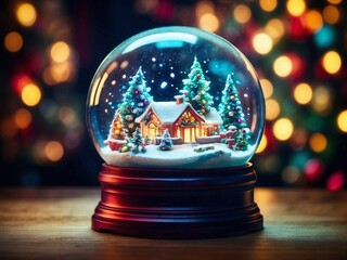 Magical Christmas Snow Globe with Bokeh Lights