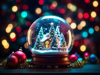 Magical Christmas Snow Globe with Bokeh Lights