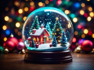 Magical Christmas Snow Globe with Bokeh Lights