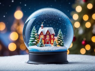 Magical Christmas Snow Globe with Bokeh Lights