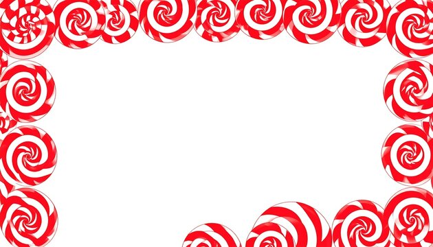Red and white swirl candy frame.  A border of circular candies,  red and white swirled patterns,  fills the outer edge of an image - Powered by Adobe