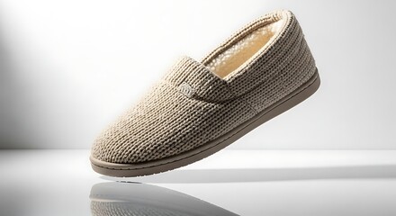 Cozy beige ribbed knit slippers with plush lining and a soft sole, perfect for indoor comfort and relaxation at home