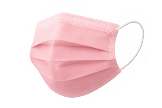 Pink medical face mask protecting against airborne particles and viruses during public health emergency