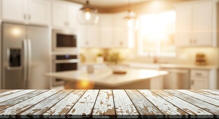 Bright Modern Kitchen With Sunlit Countryside Warmth Over Rustic Wooden Table In Home