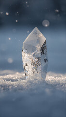 大きな氷結晶のシルエットを主題に据え後景の光が静かに瞬く構図で高解像の質感が映えるプレミアムな背景. 生成AI