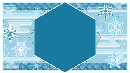 冬の和風な背景、レトロポップな雪のイラスト