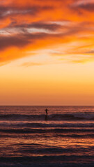 Naklejka premium Surfer hitting the waves during sunset