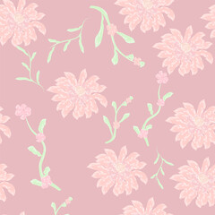 Pink Floral Seamless Pattern with Pastel Dahlias