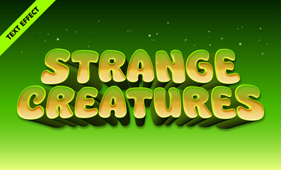 Strange creatures editable text effect - bold 3d glossy monster font, alien game title design