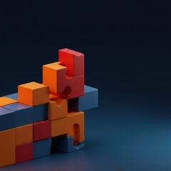 Obraz premium The final piece of a challenging abstract structure is aligned perfectly, representing successful strategy, completion, and ultimate resolution, logic, education, construction