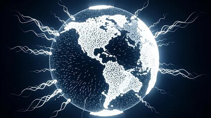 Global Innovation and Connectivity: A mesmerizing digital visualization of the Earth intertwined with threads of energy, symbolizing global innovation, interconnection. - Powered by Adobe