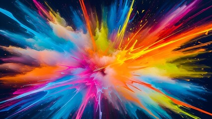 Obraz premium Vivid Color Explosion Abstract Art Bright Dynamic Splash of Neon Colors on Black Background