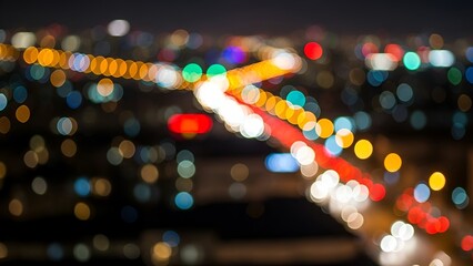 Nighttime City Lights Blurred Bokeh with Colorful Out of Focus Traffic