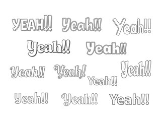 Variations of 'Yeah!!' Outline Text Set