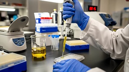 Laboratory Analysis: A scientist performs intricate experiments in a state-of-the-art laboratory environment, conducting research with precision and focus. - Powered by Adobe