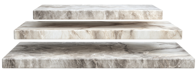 Three stacked rectangular stone steps.  Light gray and white stone with veining
