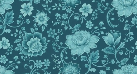 Fototapeta premium Elegant Floral Pattern: A sophisticated seamless design showcasing a tapestry of meticulously drawn flowers, intertwined with ornate stems and verdant leaves, offering a timeless aesthetic appeal.