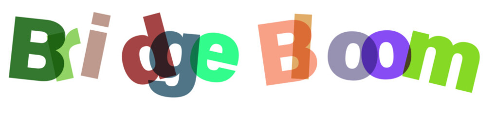 Dynamic 3d text design featuring a bridge bloom concept with vibrant color overlays and helvetica courier typography