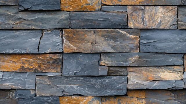 Seamless floating upward textured stone wall with slate bricks. Horizontal Dynamic background loop.