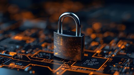 digital padlock symbolizes security and protection in tech environment, surrounded by glowing data elements. This conveys sense of safety and trust in digital transactions