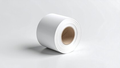 Rolled white adhesive tape on light gray surface