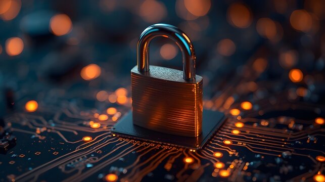 digital padlock symbolizes security and protection in tech environment, surrounded by glowing data elements. This conveys sense of safety and trust in digital transactions