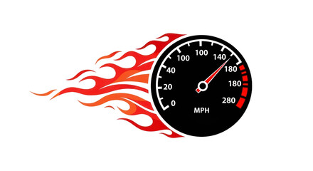 Fiery speedometer illustration on transparent background for speed concept