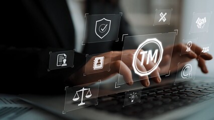 Trademark protection and legal compliance with TM icon, copyright law, patent check, intellectual...