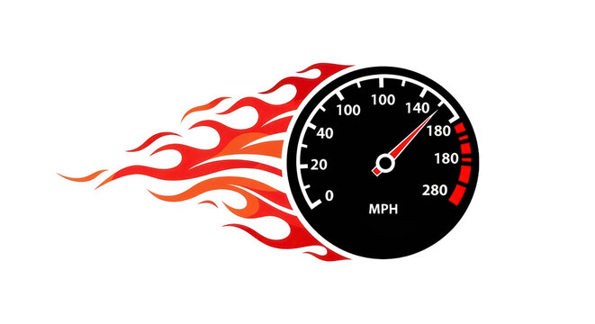 Fiery speedometer illustration on transparent background for speed concept