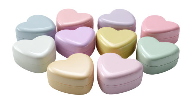 Lip Balm Containers in Pastel Colors Arranged in Heart Shape on Transparent Background