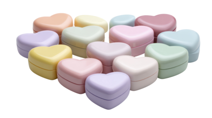 Lip Balm Containers in Pastel Colors Arranged in Heart Shape on Transparent Background