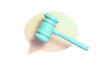 3D render of judge gavel icon symbolizing law, justice, and court decision on pastel background
