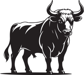 Black and white silhouette illustration of a powerful bull standing animal