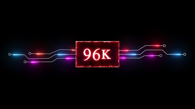 Neon 96K followers and subscriber animation. Promotion social media content, digital marketing, like, share and views.