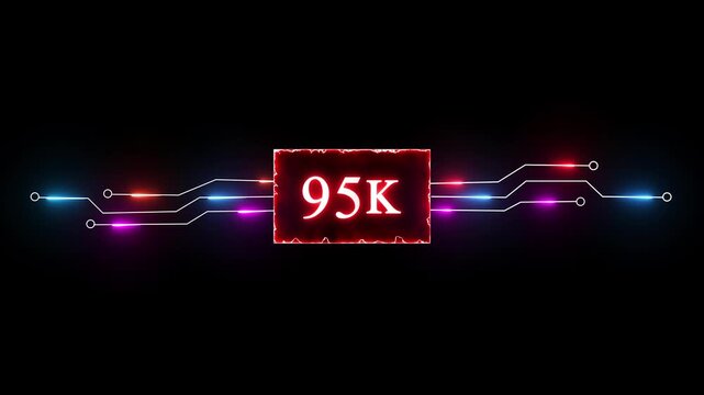 Neon 95K followers and subscriber animation. Promotion social media content, digital marketing, like, share and views.