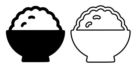 Rice bowl vector icons in solid and outline versions, ideal for UI design, food concept project, or infographic visuals.