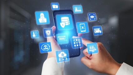 Data privacy and cyber security icons show encryption, data privacy safeguards, and cyber security defense. Data privacy ensures cyber security protection and access control. Gist