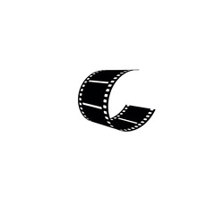 Fototapeta premium Curved film strip icon representing cinema and movie production.