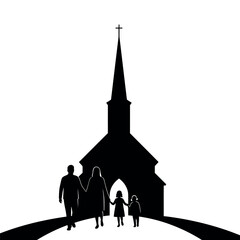 Silhouette of a Family Walking to Church.
