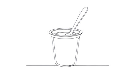Outline of a yogurt cup with spoon minimalist food and drink illustration