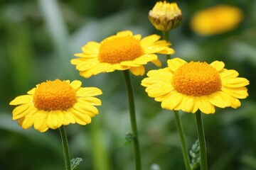 Bright yellow daisies in a garden setting