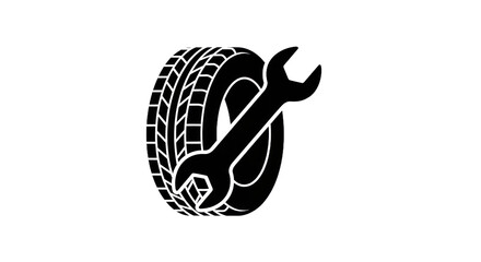 Tire and wrench icon on transparent background for automotive repair concept