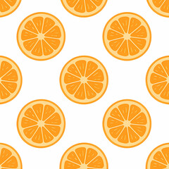 Simple seamless pattern of oranges and orange halves on a white background