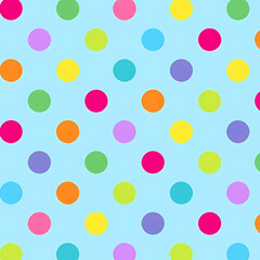 Playful multicolor polka dots on a light sky blue background, clean and simple design