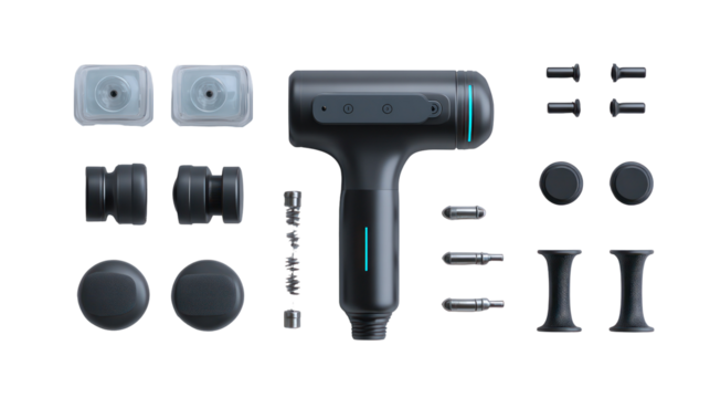 Modern electric toothbrush and accessories isolated on transparent background