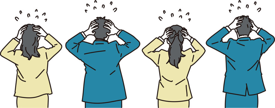 パニックで頭を抱えるビジネスパーソンのイラスト素材