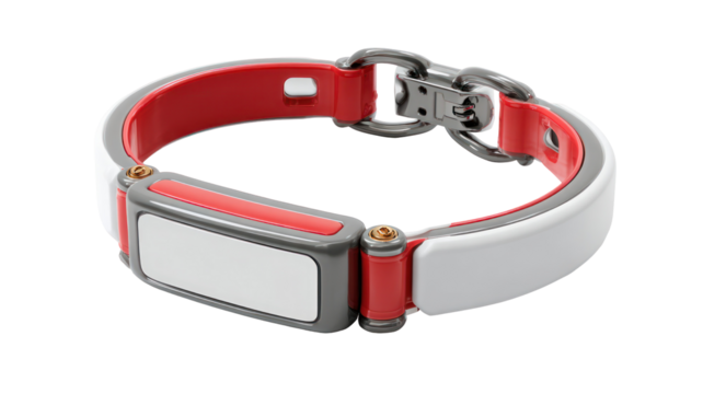 Red and white medical alert bracelet isolated on transparent background - Powered by Adobe
