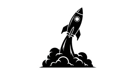 Fototapeta premium Cartoon rocket launching into space with smoke and isolated on transparent background